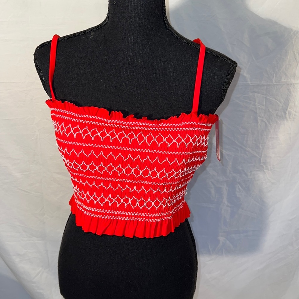 Xhilaration Red and White Swim Top Size XL NWT